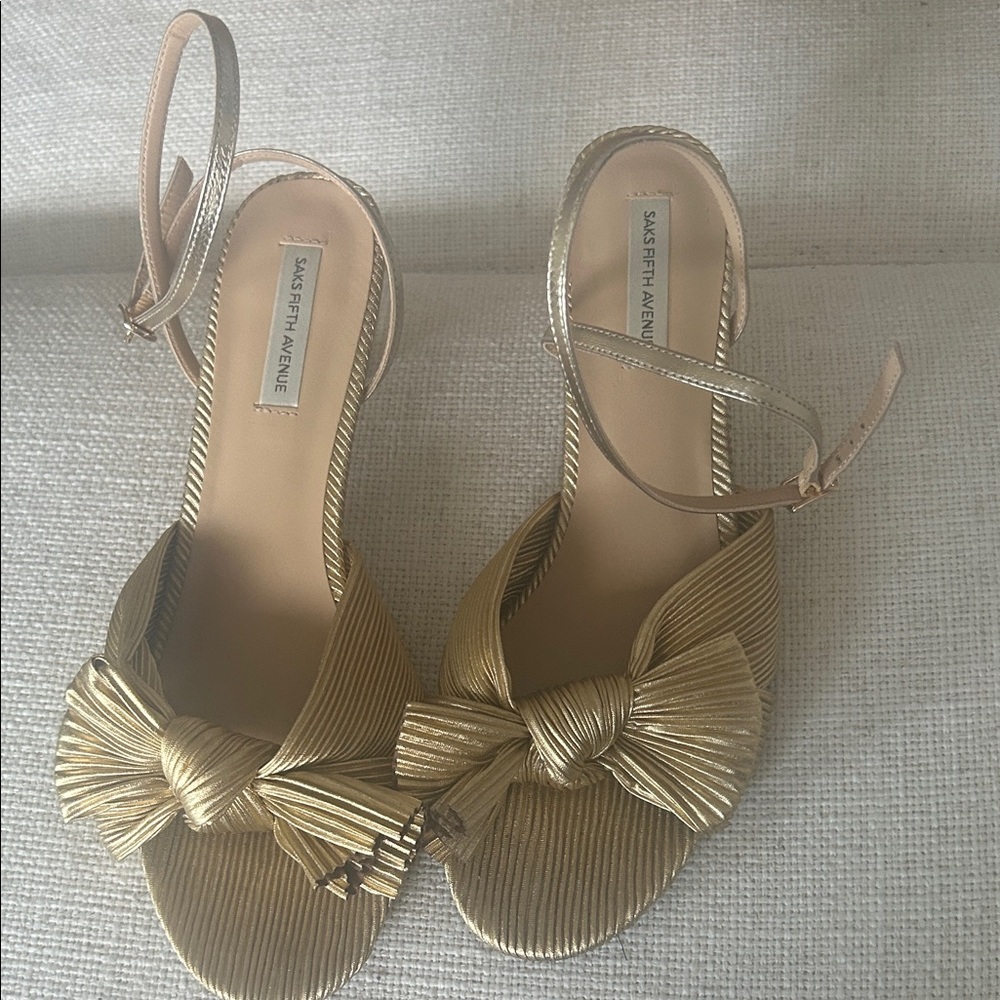 Saks Fifth Avenue Metallic Gold Bow Sandals